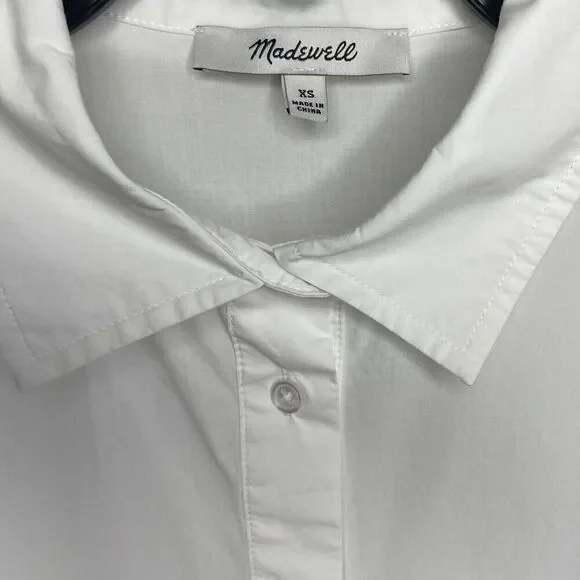 MADEWELL Shirt Dress Women XS Button Front Mini Cotton Poplin Crisp White NS126 - Picture 11 of 13